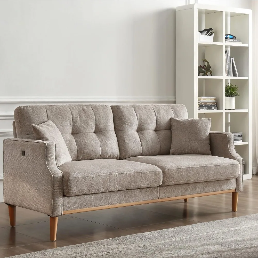 70" Sofa, Mid Century Modern 3 Seat Sofa Couch, Comfort Experience Loveseat with Thick Cushions,Waterproof Fabric and USB Port,