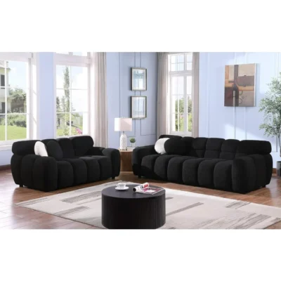 2 Piece Boucle Sofa Couch Set, Sherpa Upholstered Deep Seat Cloud Couch and Loveseat, Tufted Teddy 3 Seater and 2 Seater Sofas