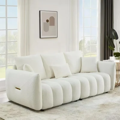 82" Modern Sofa Couch, Comfy Deep Seat Teddy Cloud Sofa, Upholstered 3-Seater Boucle Couch, Oversized Loveseat Living Room Sofas